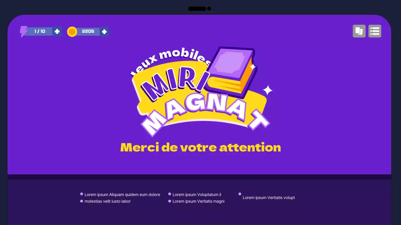 Proposition de concept de jeu scolaire en violet