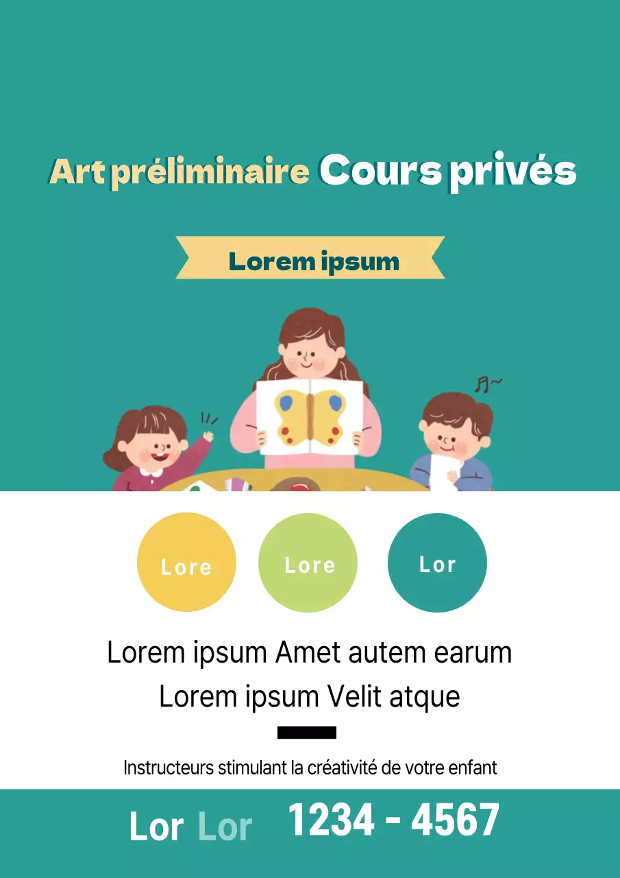 Illustration turquoise promotion école d'art soignée