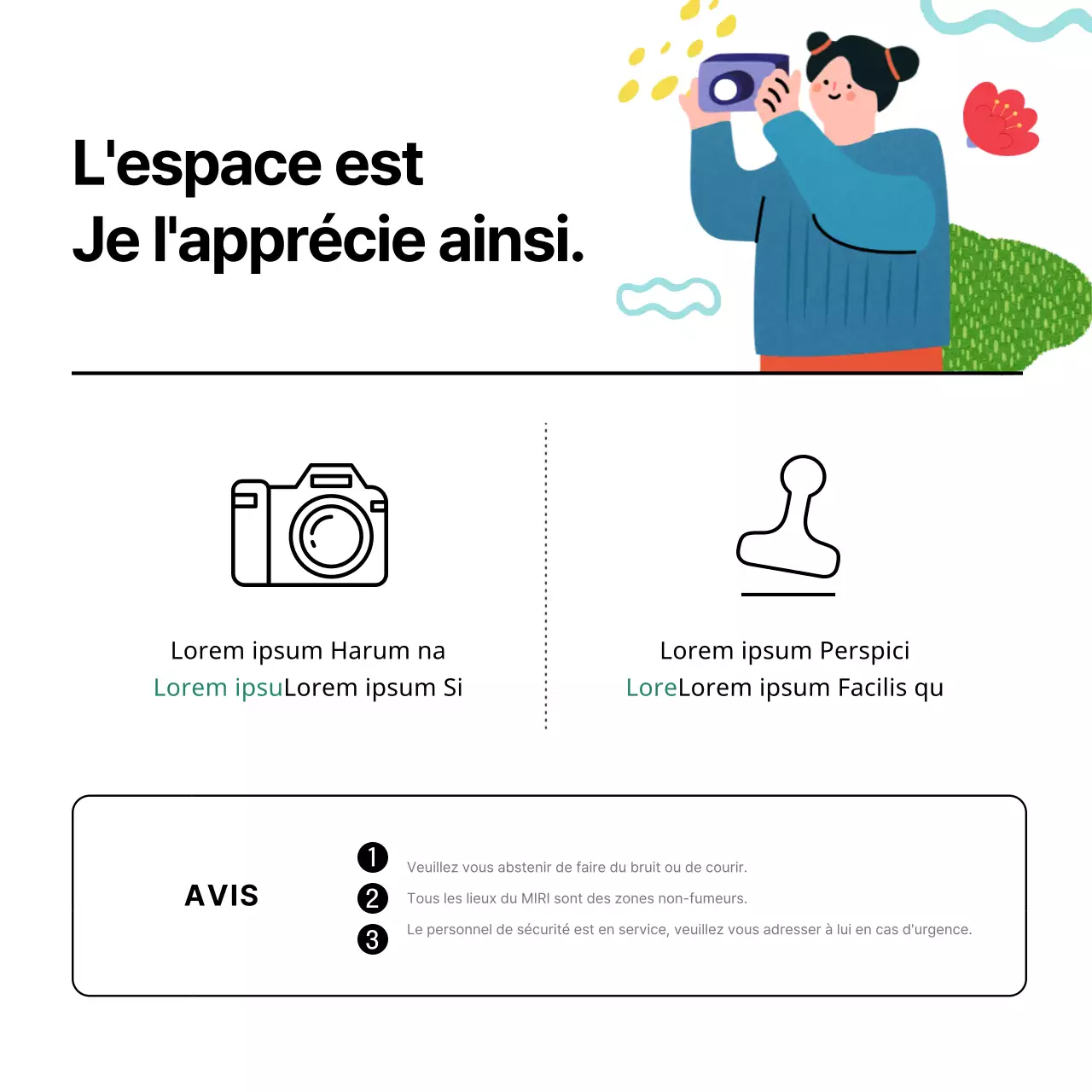 Illustrations simples et mignonnes en blanc et noir Expositions Spectacles Complexes Installations Information Guide du brouillard