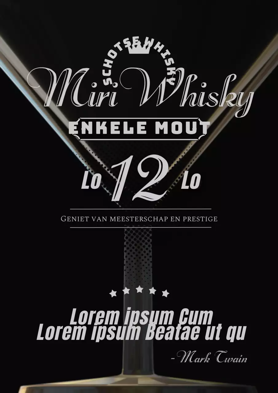 Klassiek whisky artwork met zwart-wit tekstaccent