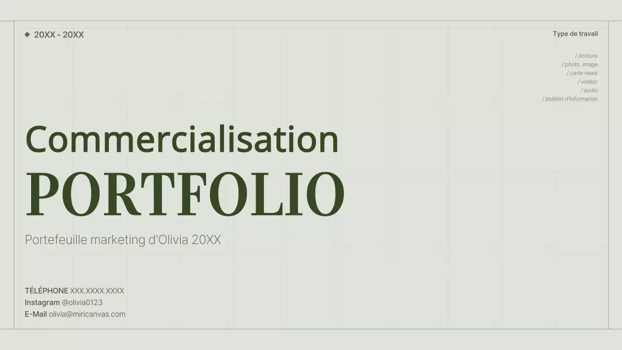 Le portfolio d'un spécialiste du marketing de contenu avec un concept de grille simple et vert