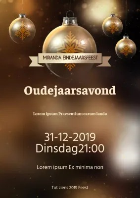 Een flyer voor een glamoureus zakelijk eindejaarsfeest in gouden tinten.