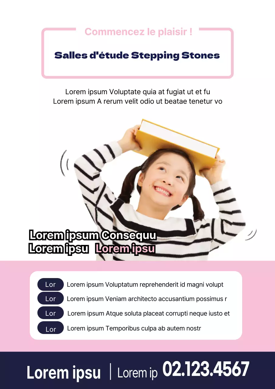 Promouvoir une salle d'étude bien rangée avec des photos rose et bleu marine