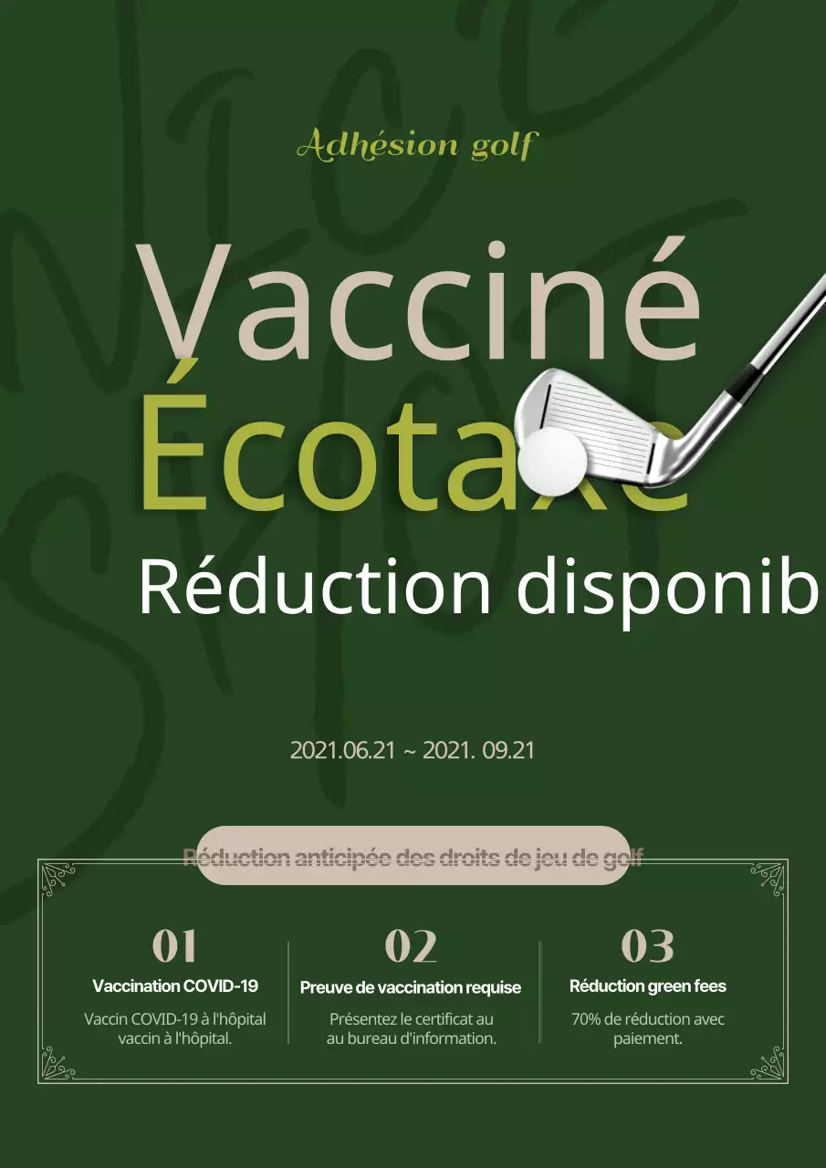 Prospectus vert et élégant pour l'adhésion à un parcours de golf