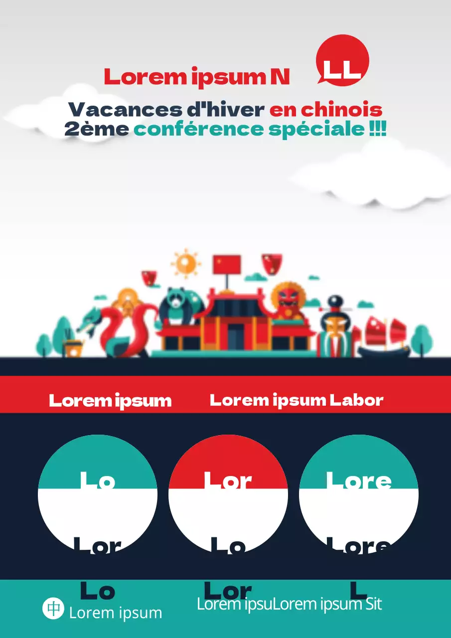 Flyer promotionnel vert et rouge d'une école de langue chinoise