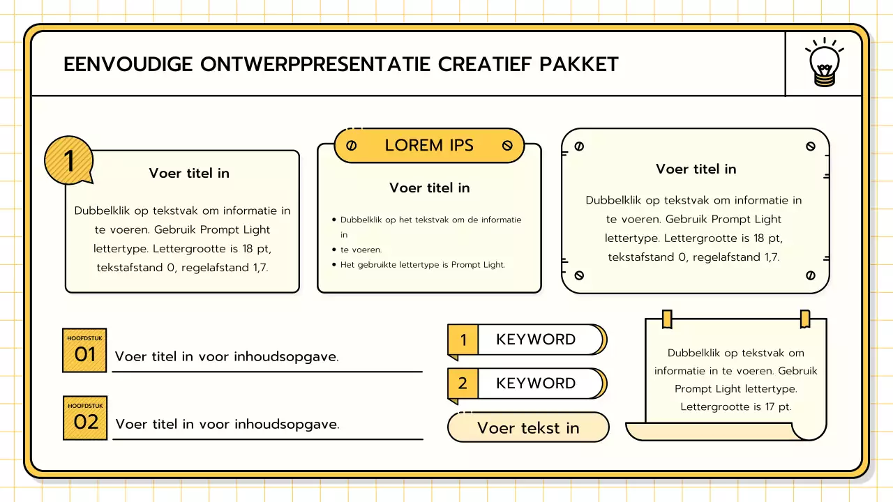 Een basispresentatieset in geel, limoengroen en blauw