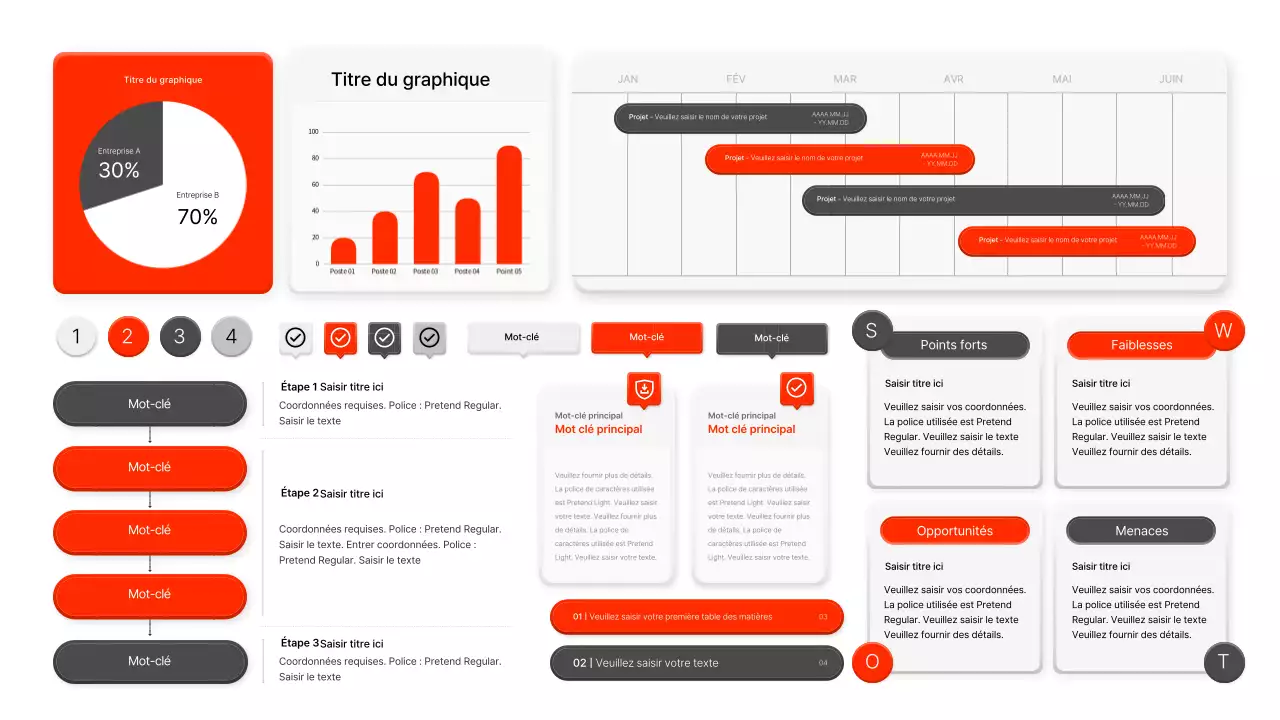 Un kit de style UX tridimensionnel en rouge et gris foncé