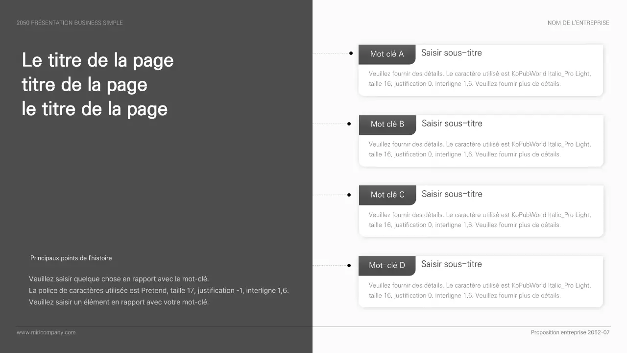 Présentation d'entreprise simple, de style basique, en noir et blanc