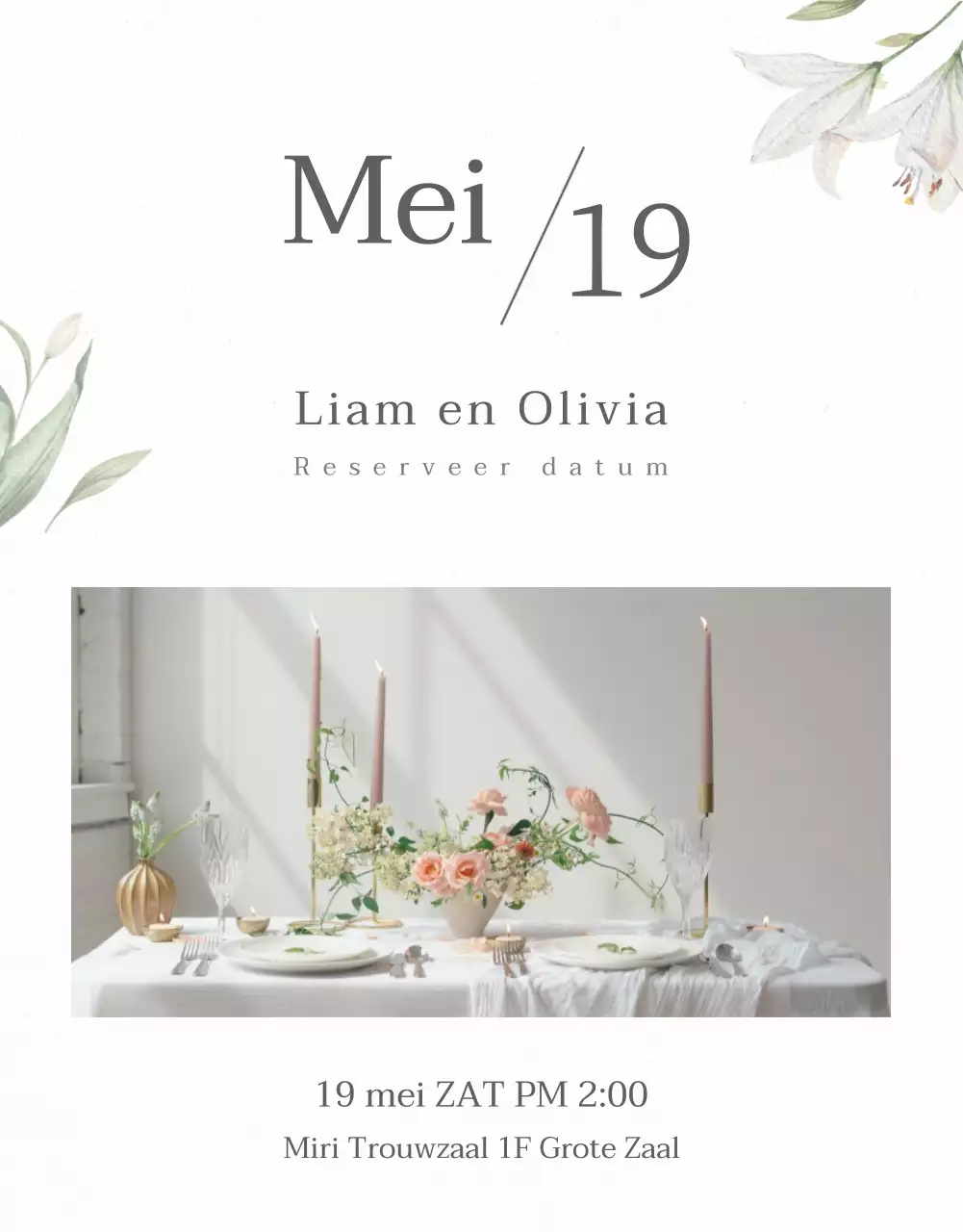 Lichtgrijze mobiele huwelijksuitnodiging met bloemen