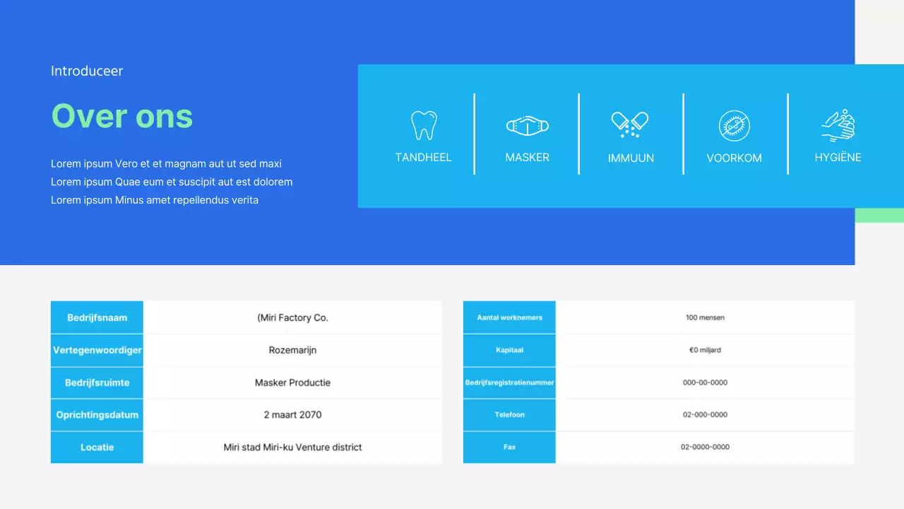 Presentatie uitbestede productiediensten in blauwe mintkleur