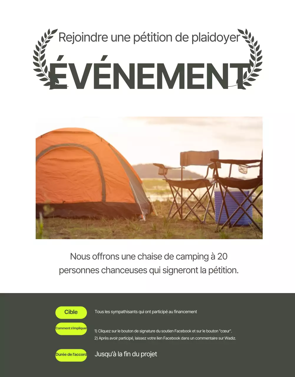 Tente dôme Wadiz avec un agencement épuré en vert fluorescent