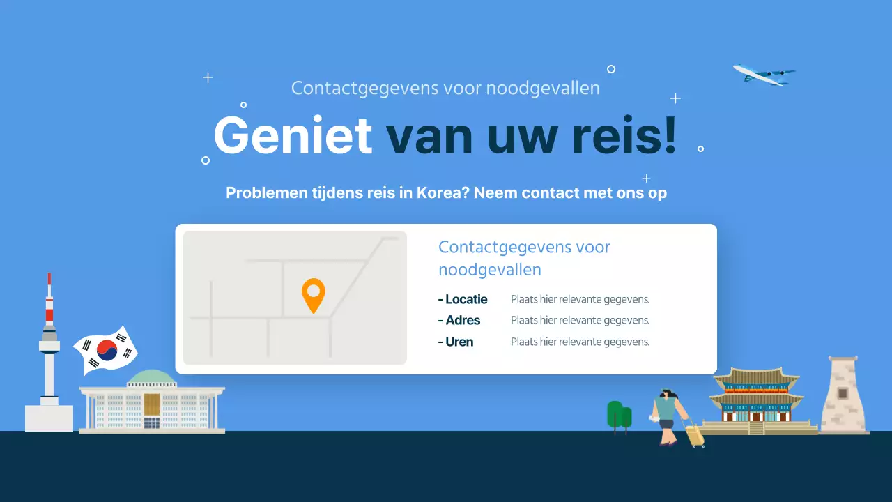 Blauw en marineblauw geïllustreerde reisgids voor Zuid-Korea