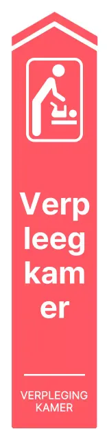 Eenvoudige, strakke routebeschrijving naar de verpleegkamer in pijlkaderstijl in levendig roze en wit