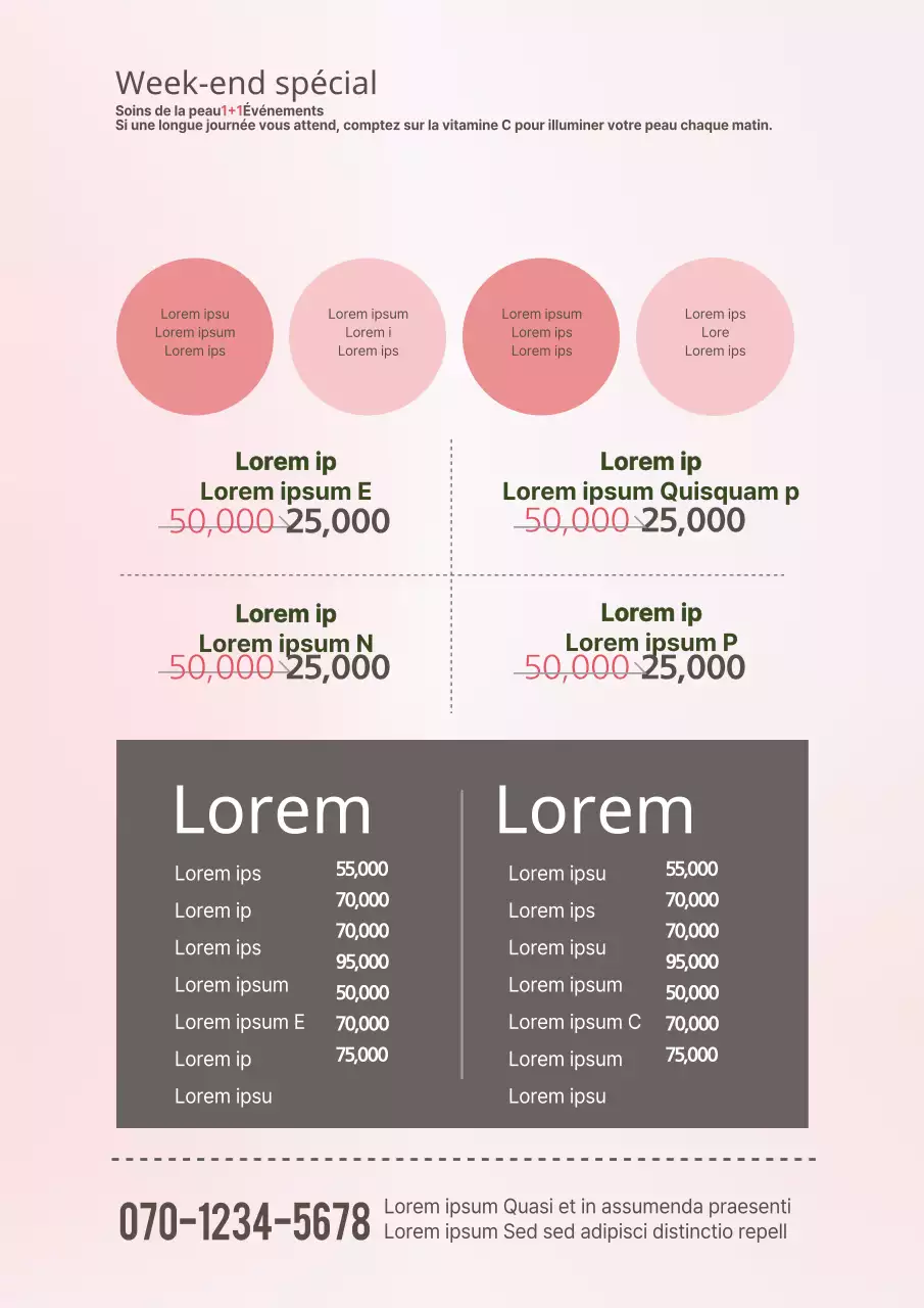 Un prospectus chic, aux tons roses, pour un événement organisé dans un salon de beauté.