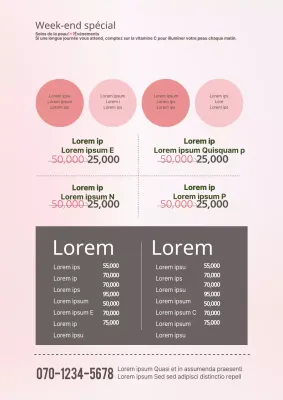 Un prospectus chic, aux tons roses, pour un événement organisé dans un salon de beauté.