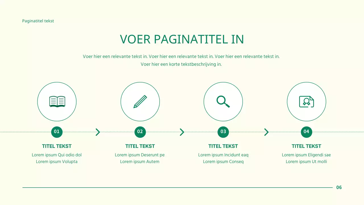 Eenvoudige zakelijke projectpresentatie met groene cirkelpunten