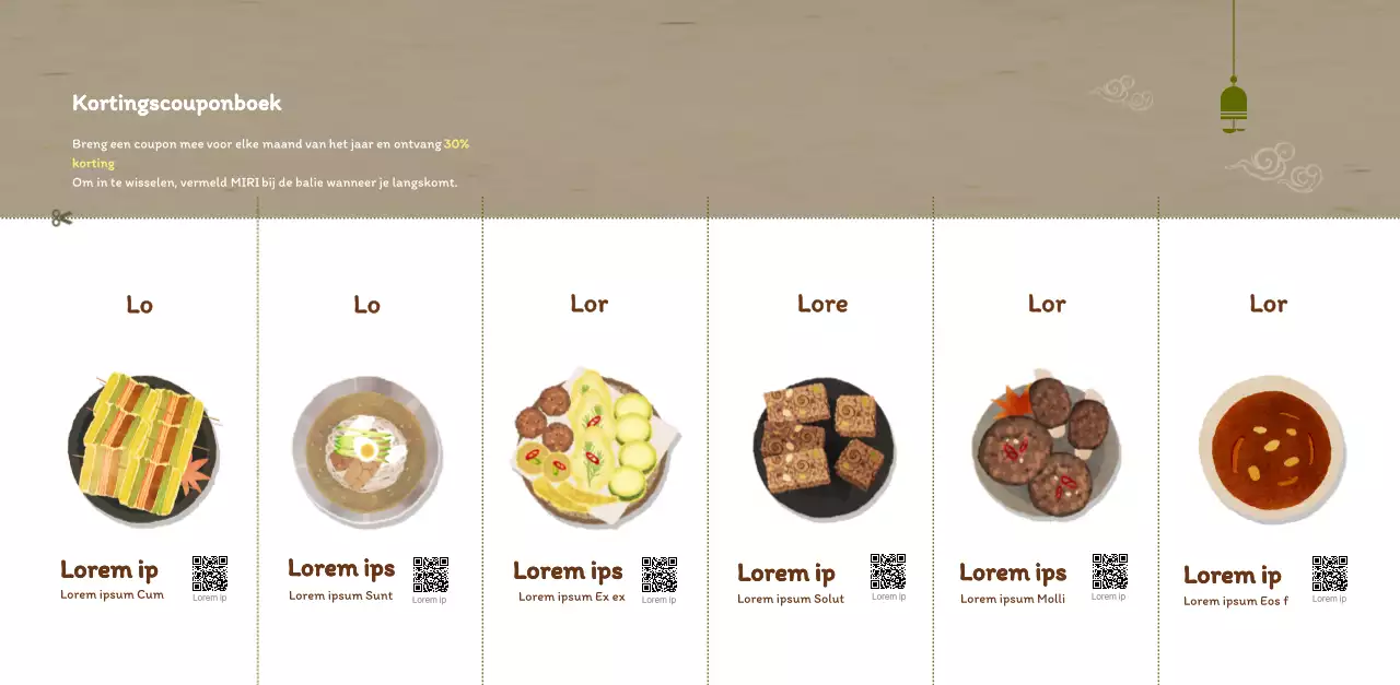 Traditioneel Koreaans restaurant concept coupon kalender in beige en bruin