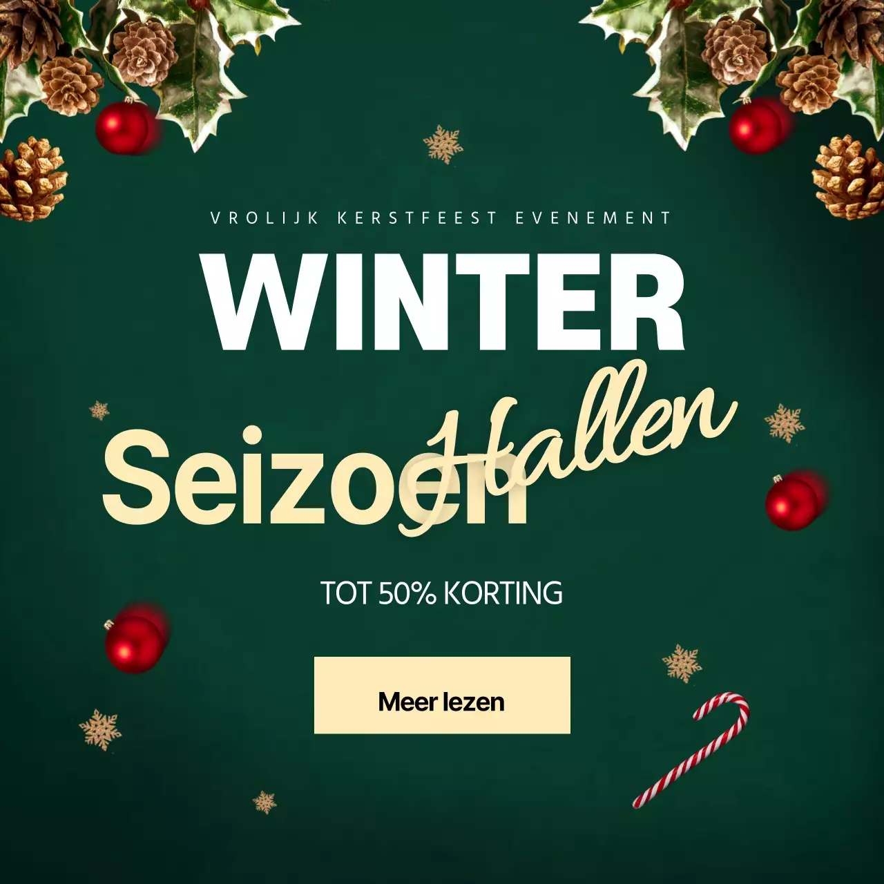 Verkoop kerstfeestbenodigdheden in groen en geel