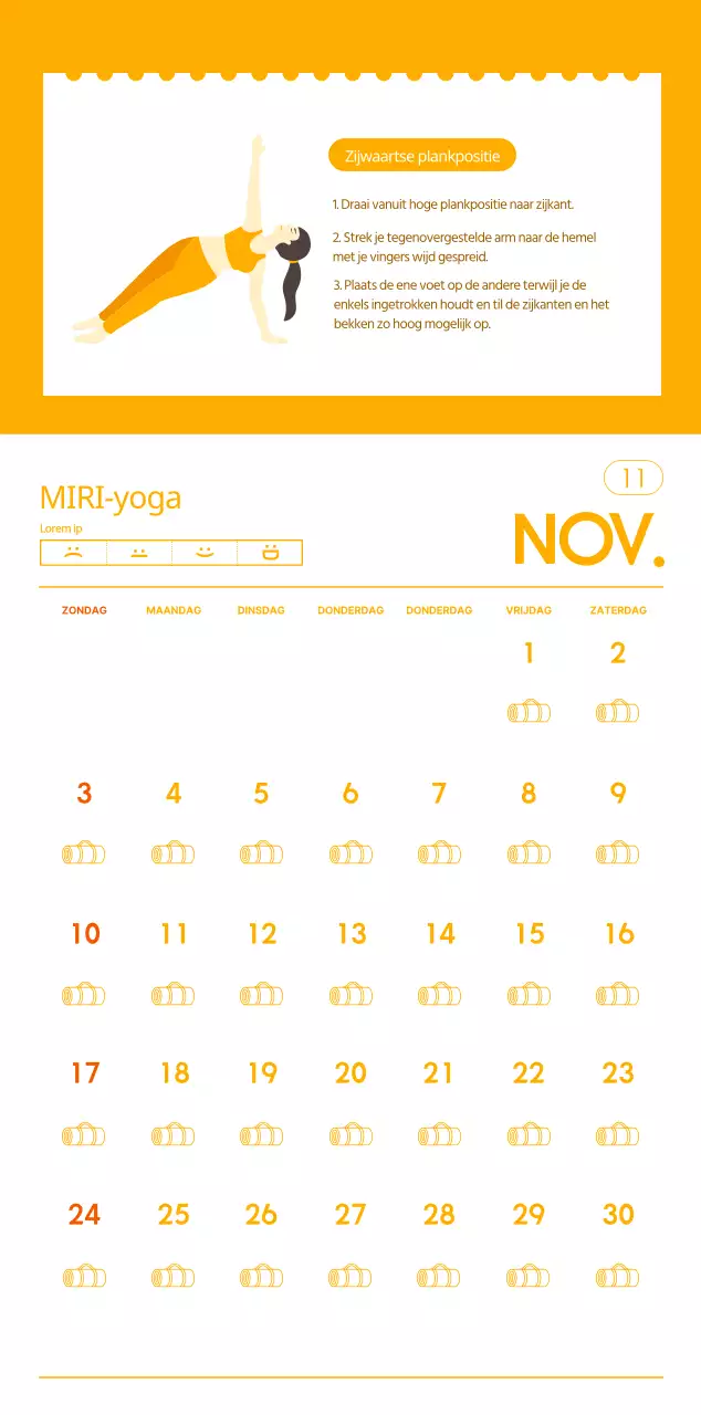 Oranje kalenders om weg te geven als je je yogastudio promoot