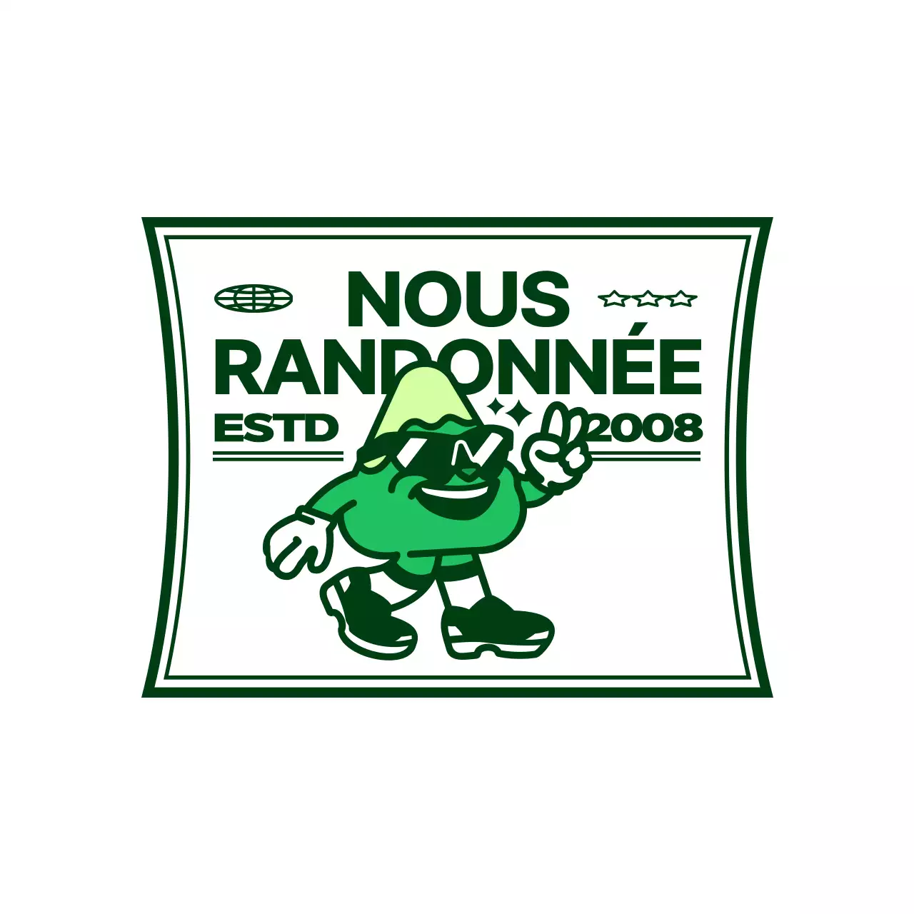 Cadeau de club de style logo représentant un personnage de montagne mignon et branché en vert et blanc.