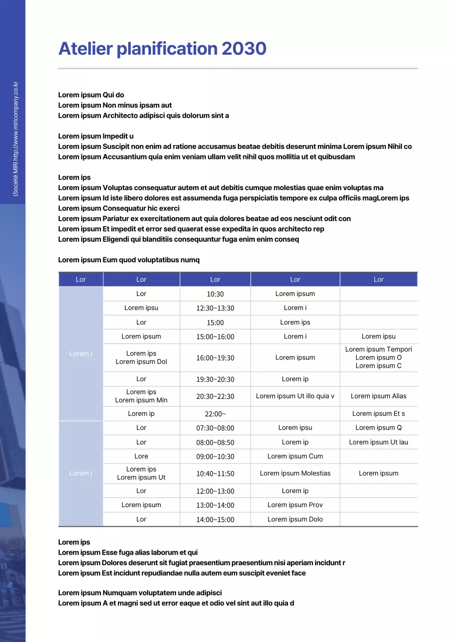 Formatage du document de proposition d'atelier dans les tons bleus