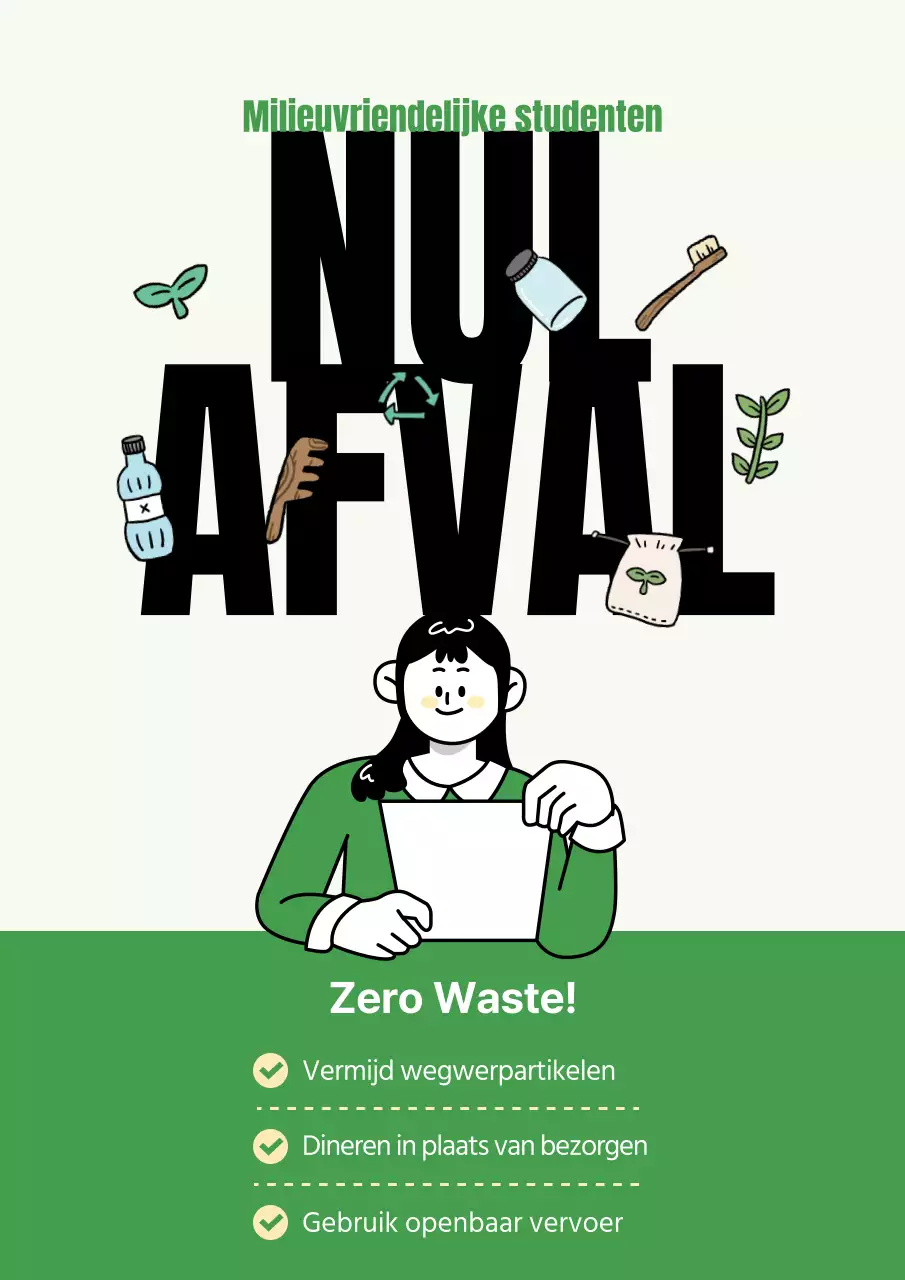 Een groene en chartreuse kleurrijke zero waste aankondiging