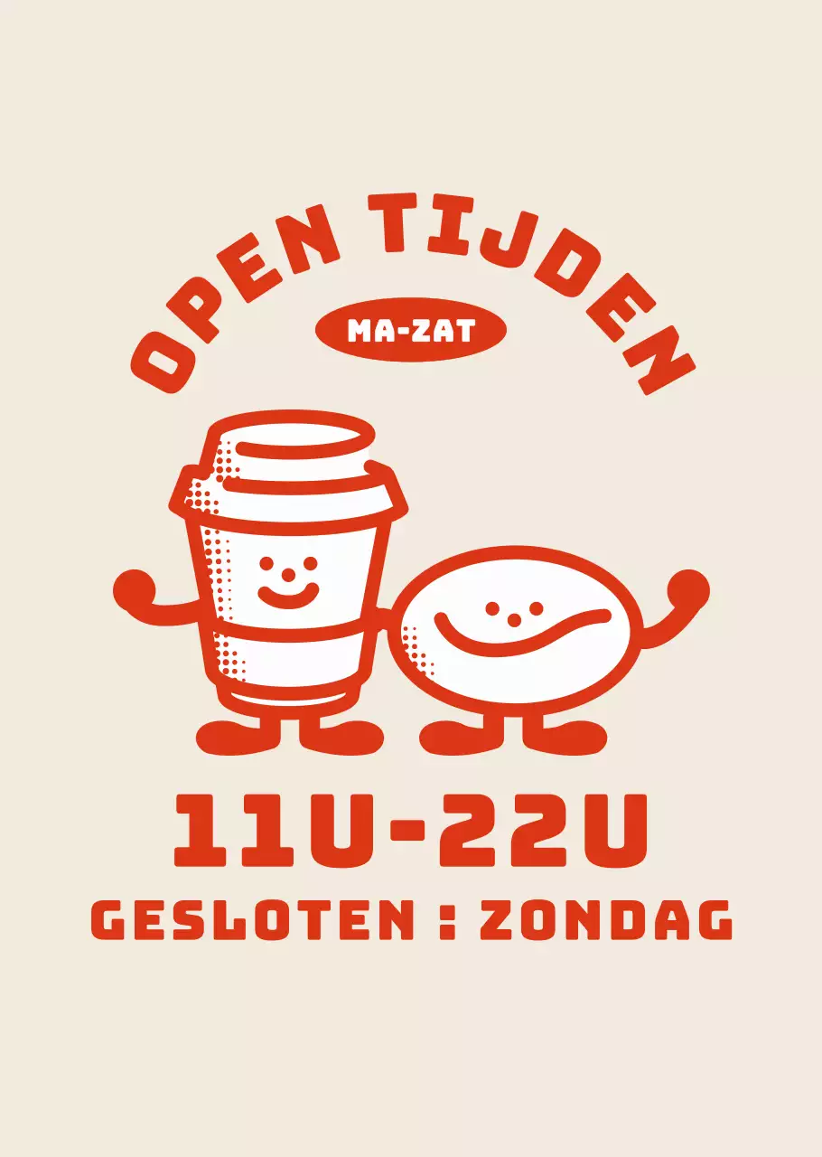  De schattige koffiepersonages van Red Orange vertellen je over de openingstijden