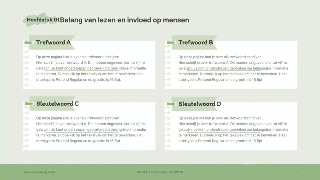 Presentatiepakket met sentimentele handgetekende boekillustraties in bruin en groen