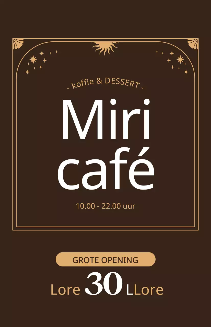 Promoot de korting op de opening van een café met een beige sfeer op een bruine achtergrond