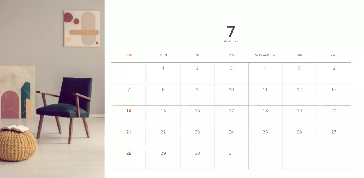 Witte strakke stijl interieur kalender