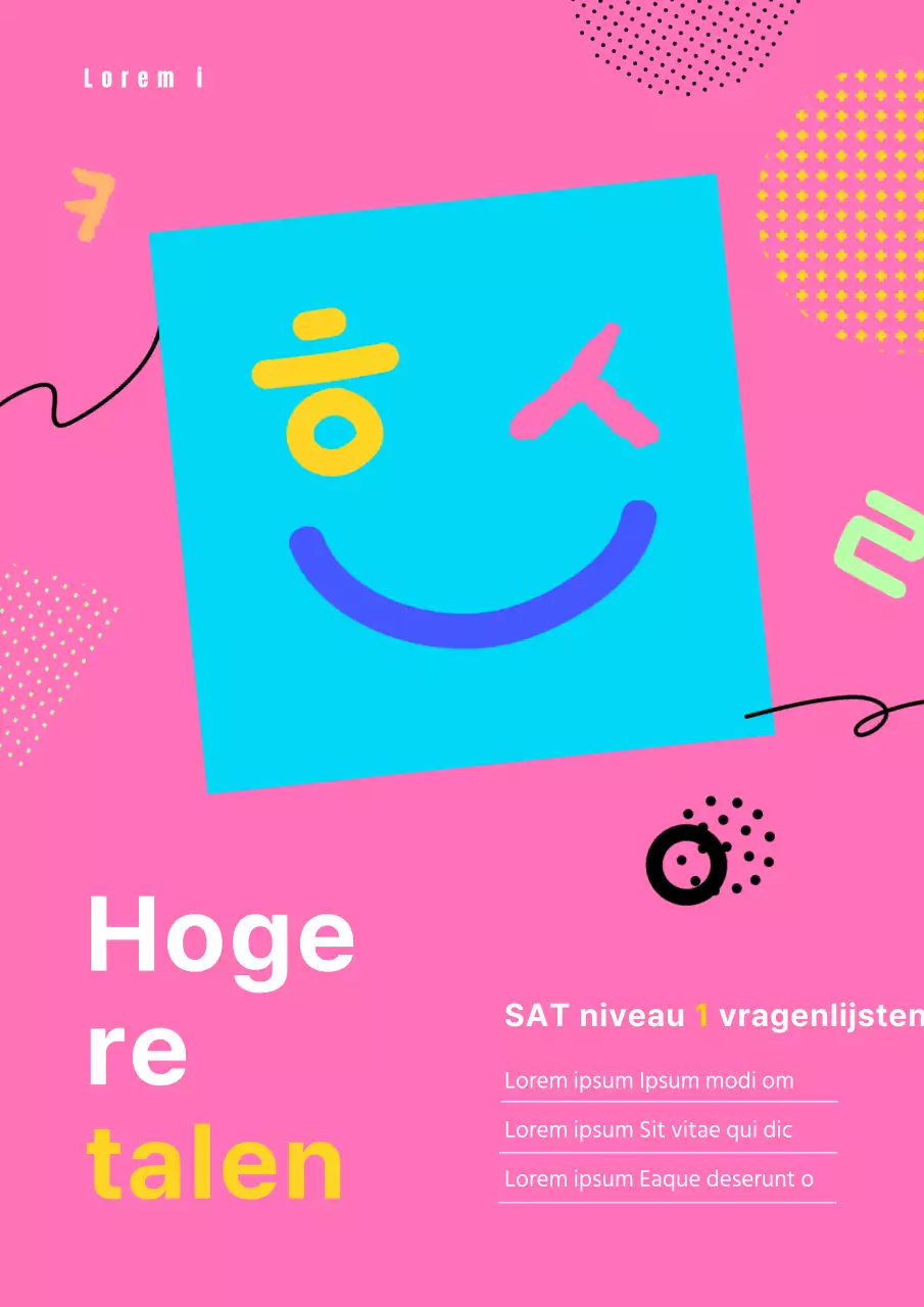 Hoger secundair basisonderwijs SATs vragenlijst referentie van medeklinkers en geometrische vormen in roze en lichtblauw en geel.