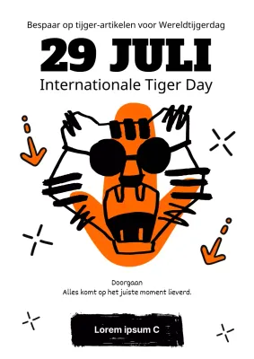 Handgetekende tijger met schattige zonnebril in oranje en zwart