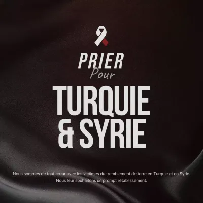 Condoléances pour les dommages causés par un tremblement de terre, avec texte en exergue, sur fond noir