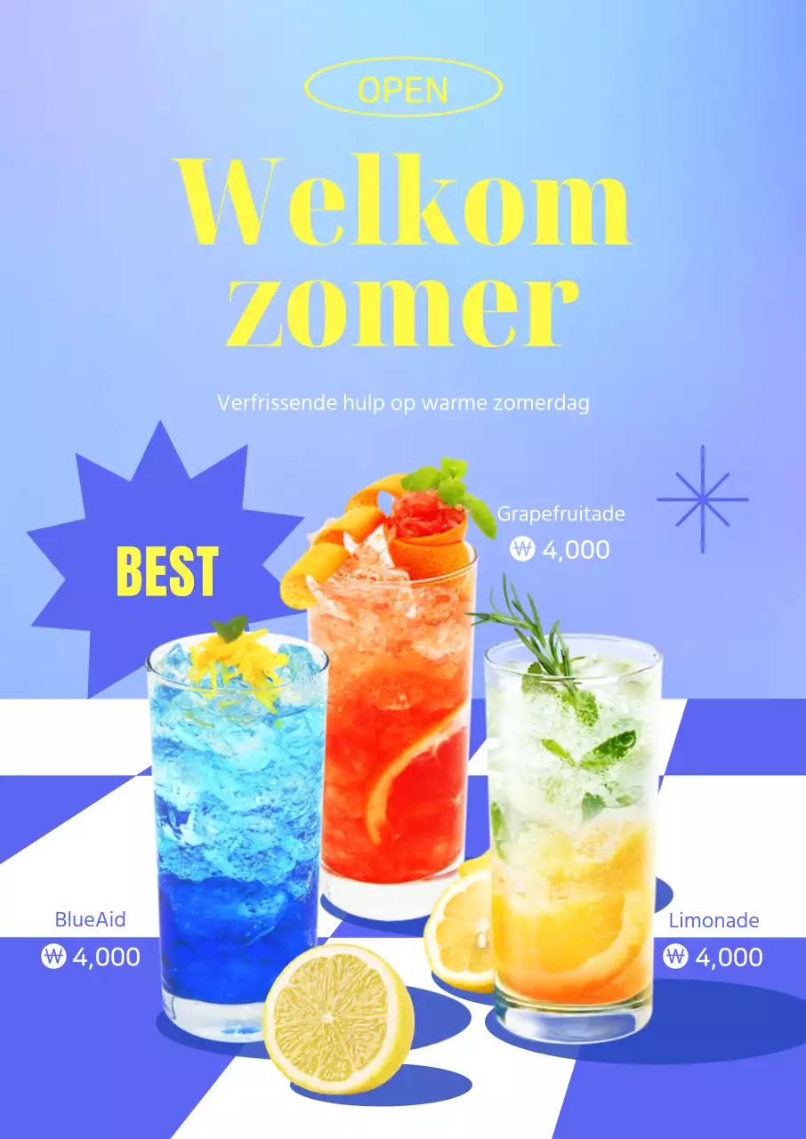 Promoot zomerse cafédrankjes met een knal blauw en rood