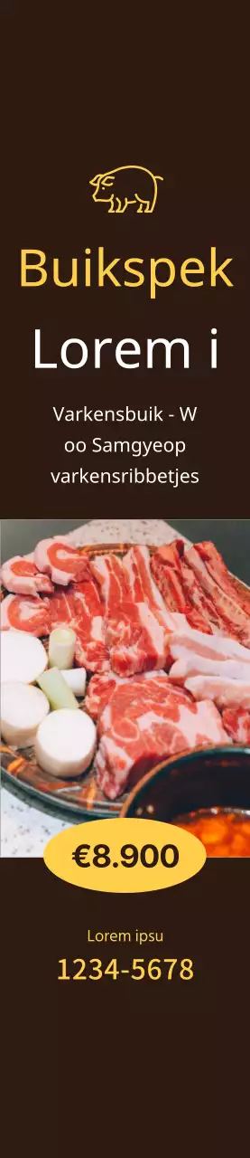 Al-je-kan-eten buikspek promotiemedium op bruine achtergrond