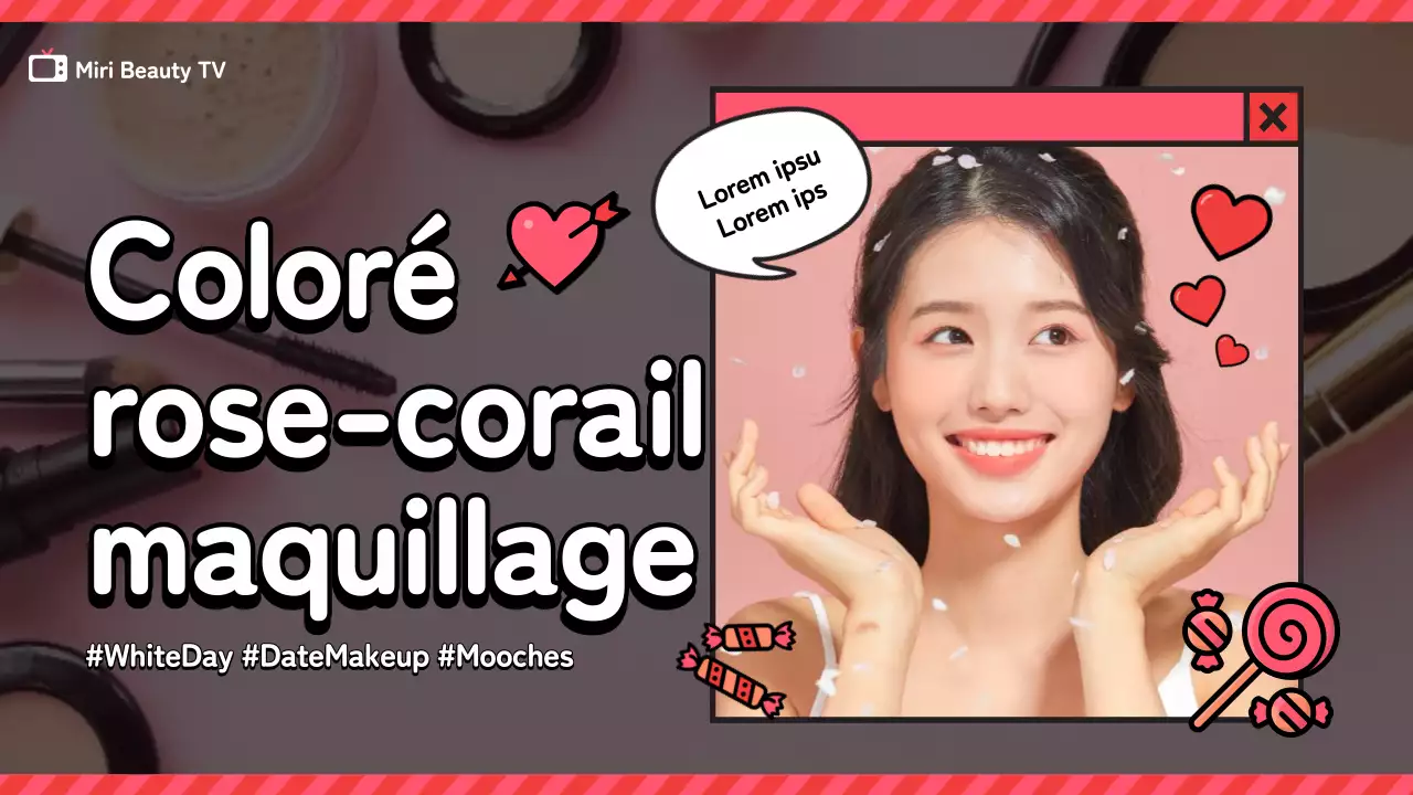 Illustration de lignes rose et corail sur le thème de la journée blanche maquillage YouTube thumbnail