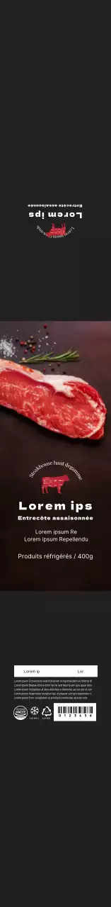 Étiquettes de l'assaisonnement de l'aloyau en photo noire