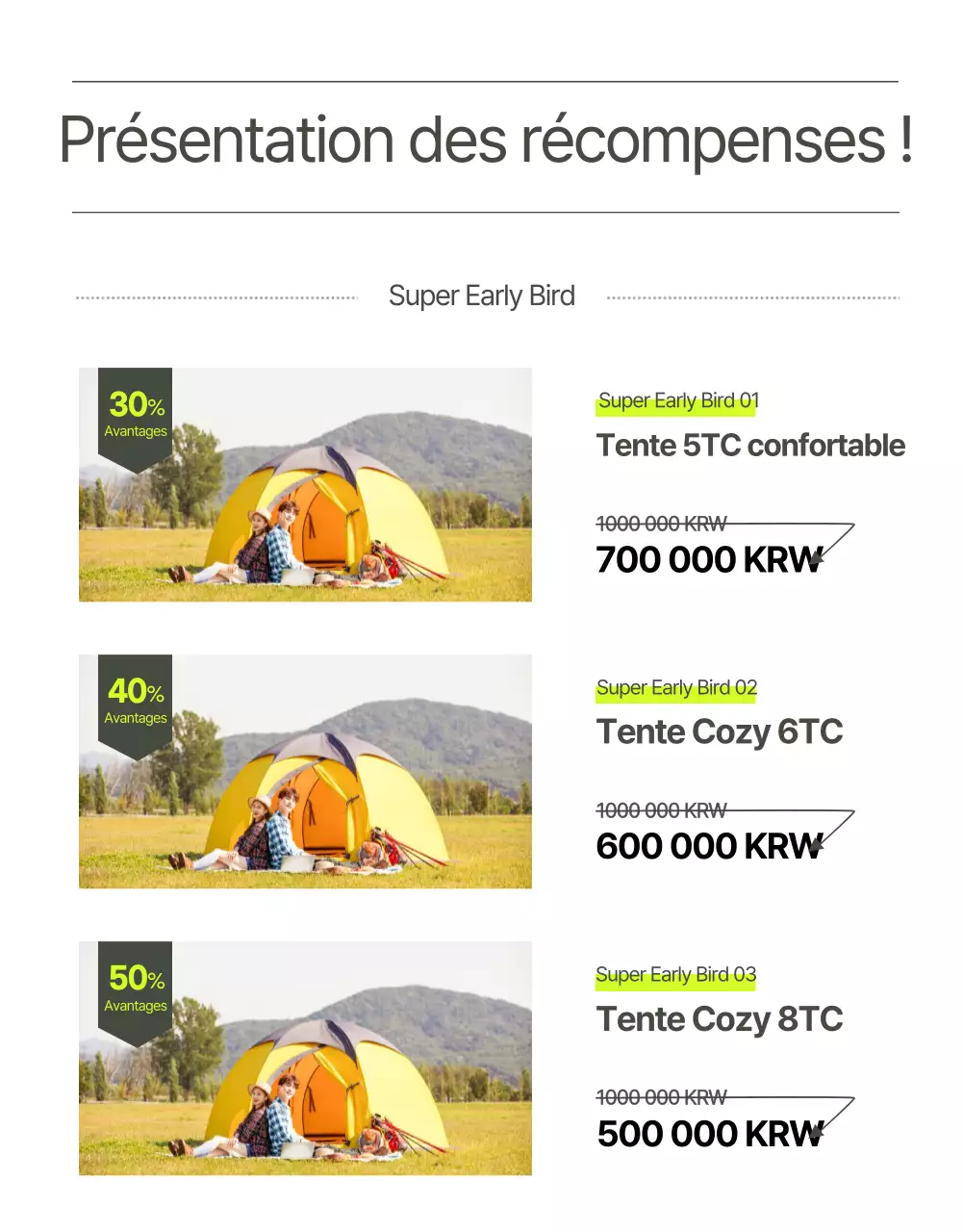 Tente dôme Wadiz avec un agencement épuré en vert fluorescent