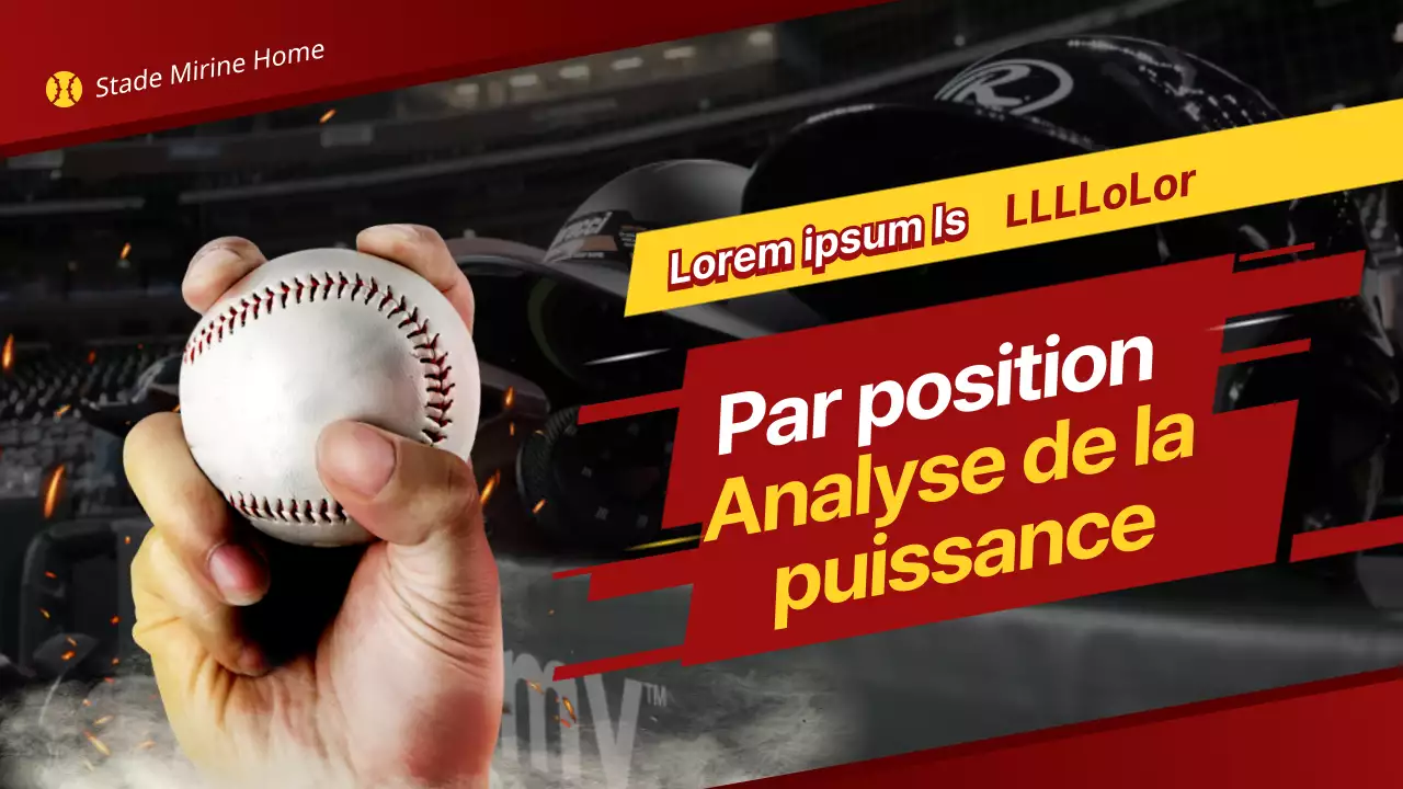 Thème de l'analyse du pouvoir du baseball international avec le concept du stade rouge, jaune et passionné