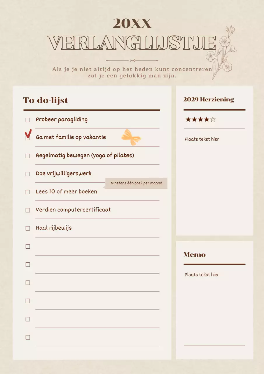 Bruine en pastelkleurige nieuwjaarsbucketlist