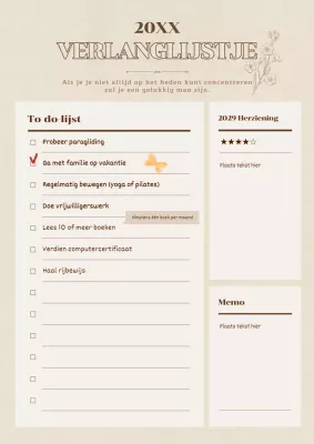 Bruine en pastelkleurige nieuwjaarsbucketlist