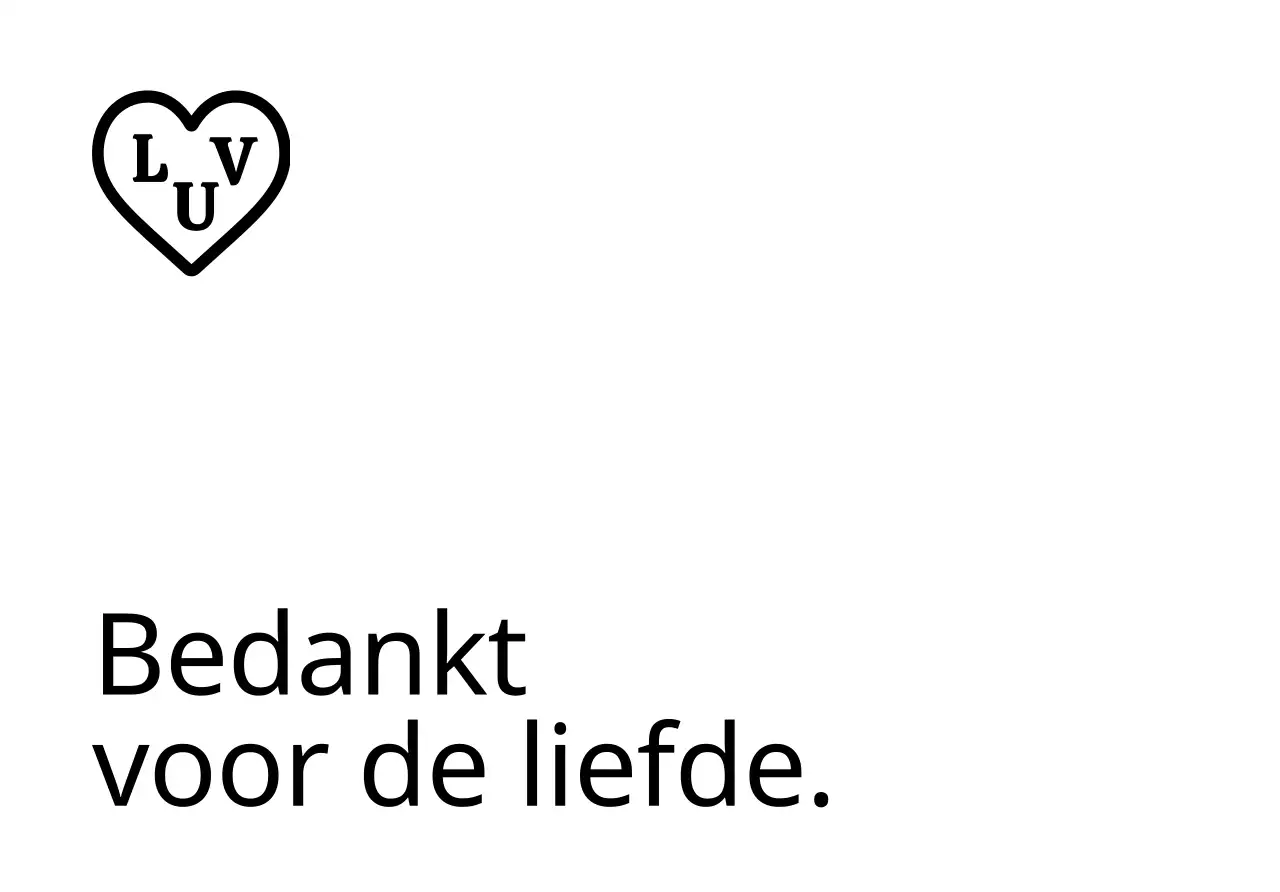 Een eenvoudige bedank-envelop met zwarte tekst en een hartvormige illustratie.