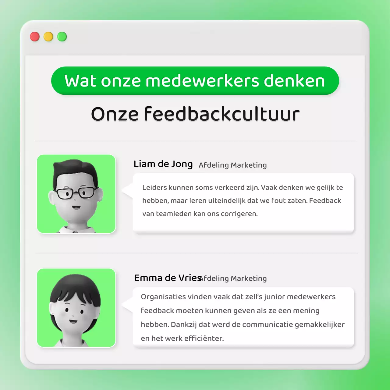 Zakelijke feedback op een neongroen intern chatvensterconcept