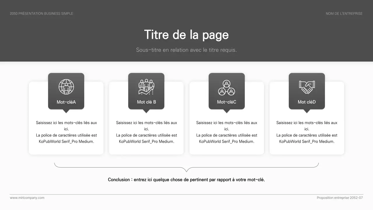 Présentation d'entreprise simple, de style basique, en noir et blanc
