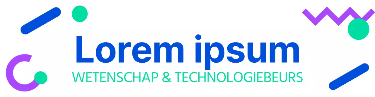 Wetenschapsbeurslogo met verschillende vormen in blauw en mint en paars.
