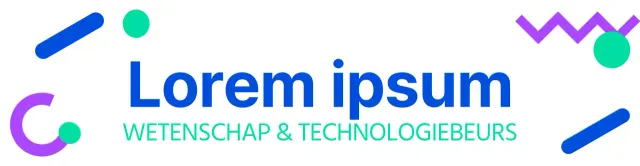 Wetenschapsbeurslogo met verschillende vormen in blauw en mint en paars.