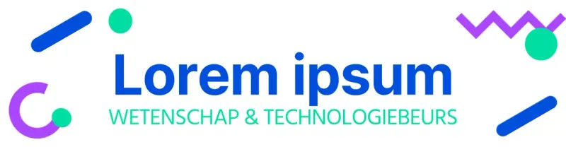 Wetenschapsbeurslogo met verschillende vormen in blauw en mint en paars.