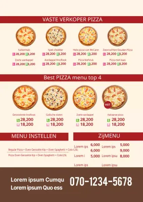 Pizza menutabel met bruine en rode menuplaatjes
