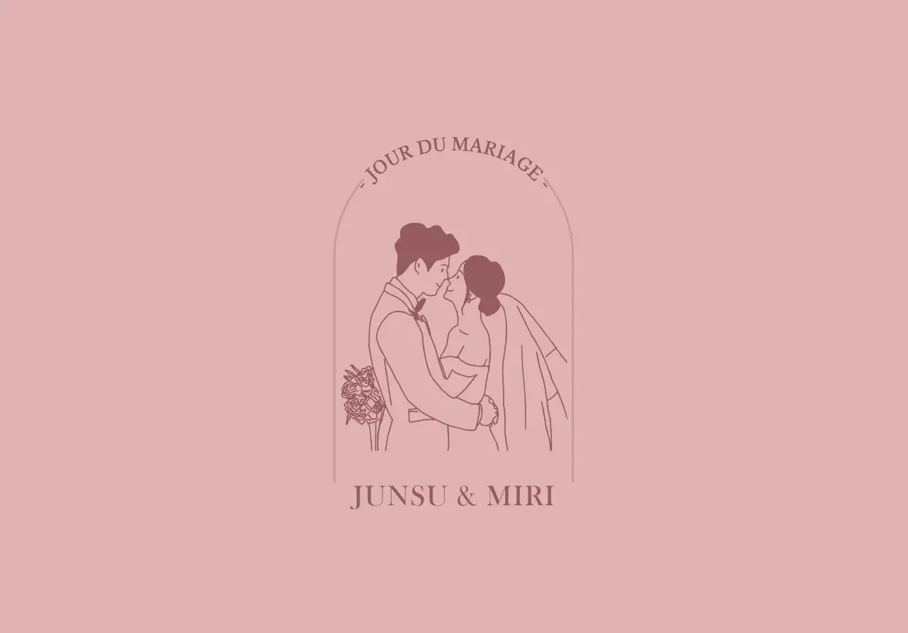 Une enveloppe classique avec une illustration de mariés rouges et un texte sur le mariage.