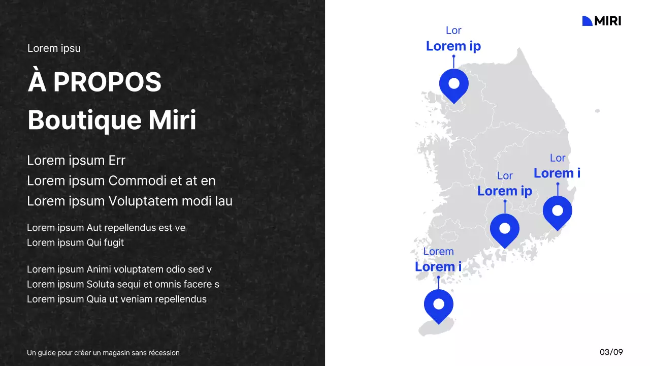 Guide pour la création d'un centre commercial avec une palette de couleurs et une grille blanche, bleue et noire